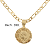 18K Gold Filled Sovereign Coin Pendant Necklace – 1911 St. George Coin with Black & White Diamond Halo Figaro Chain Necklace