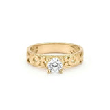 18K Gold Filled Heirloom Filigree Engagement Ring – Hawaiian Scroll CZ Solitaire Ring for Women