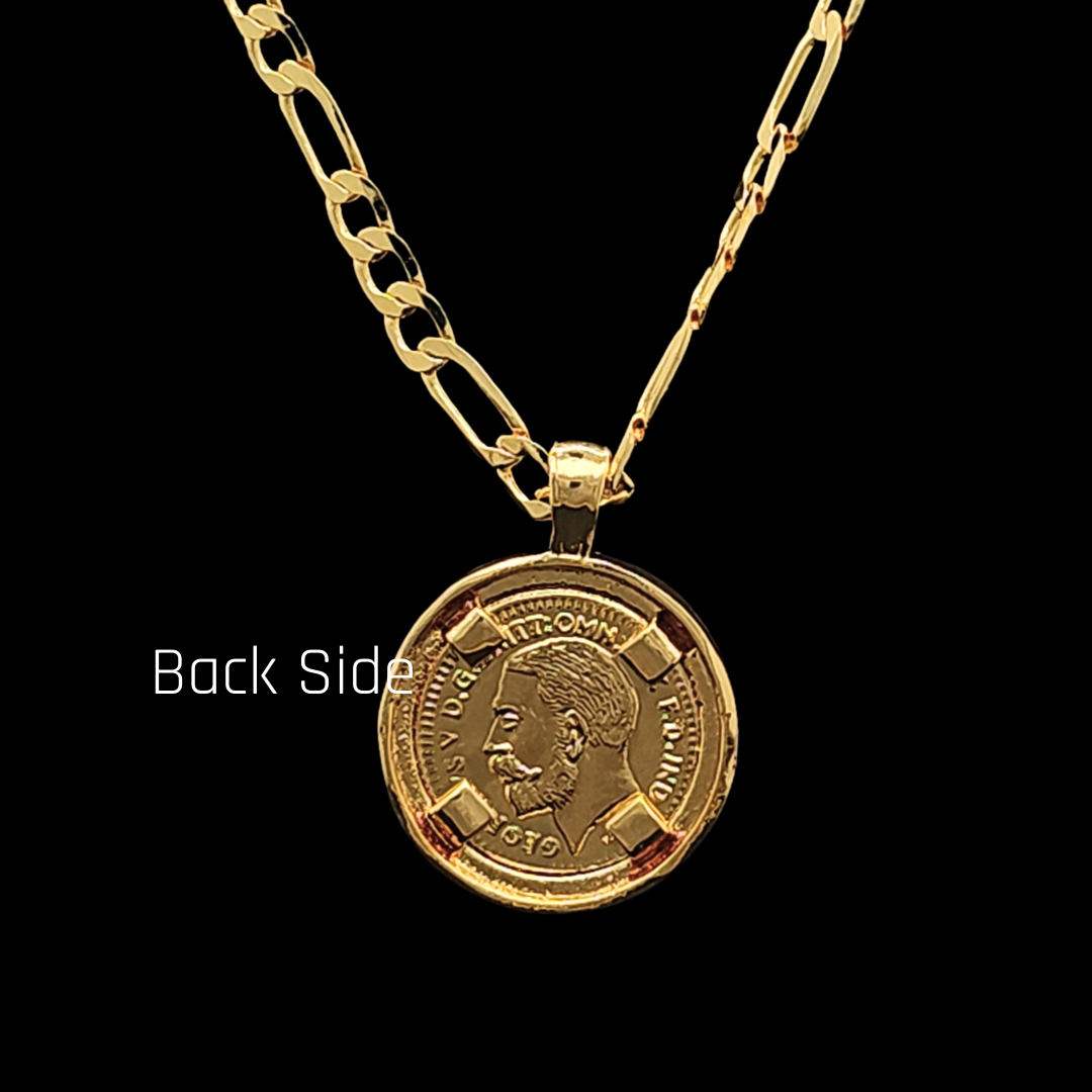 Gold Filled Customized  Tarnish Proof Full Sovereign Pendant Necklace With Ruby & CZ