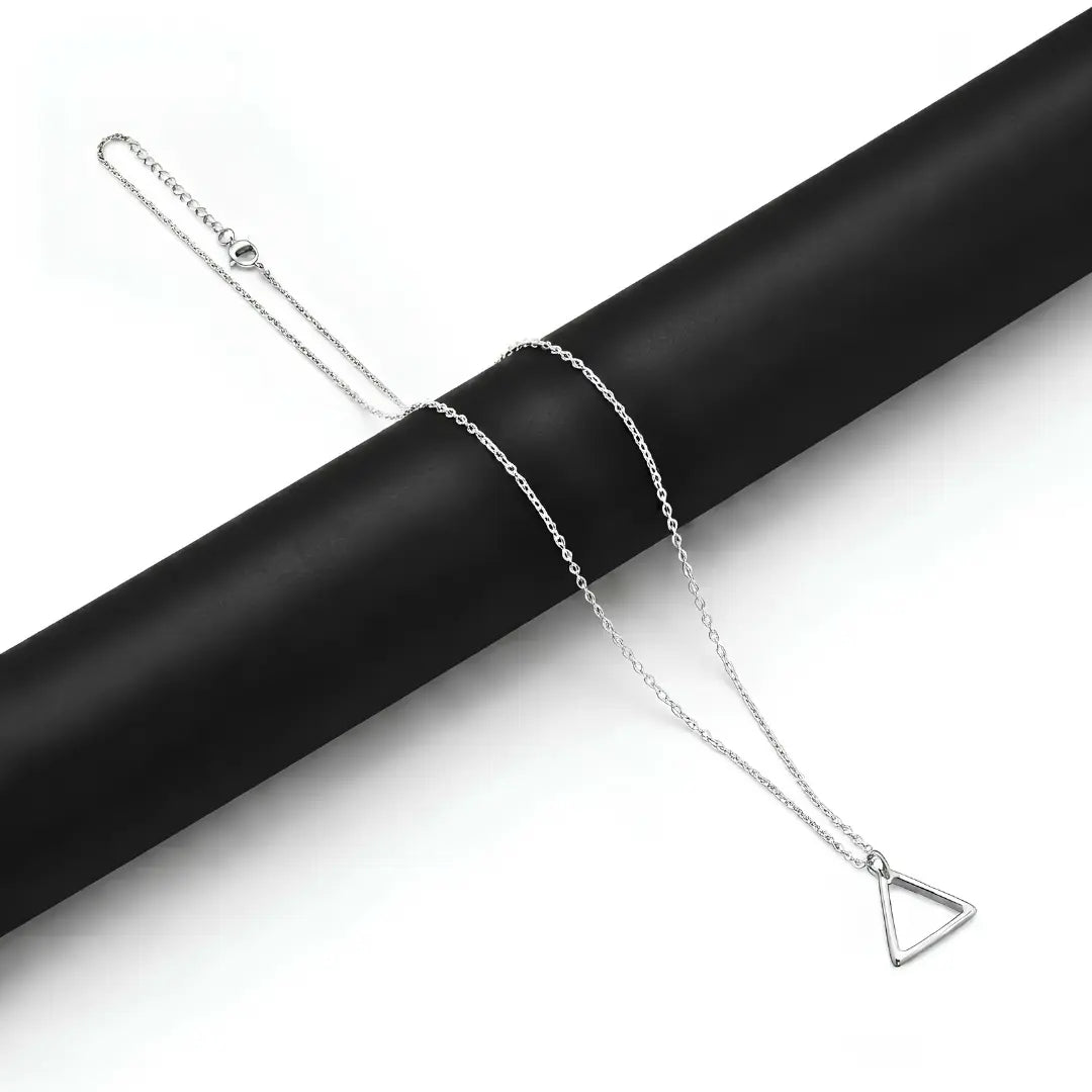 Silver Geometric Triangle Pendant Necklace – 60cm Cable Chain Minimalist Jewelry
