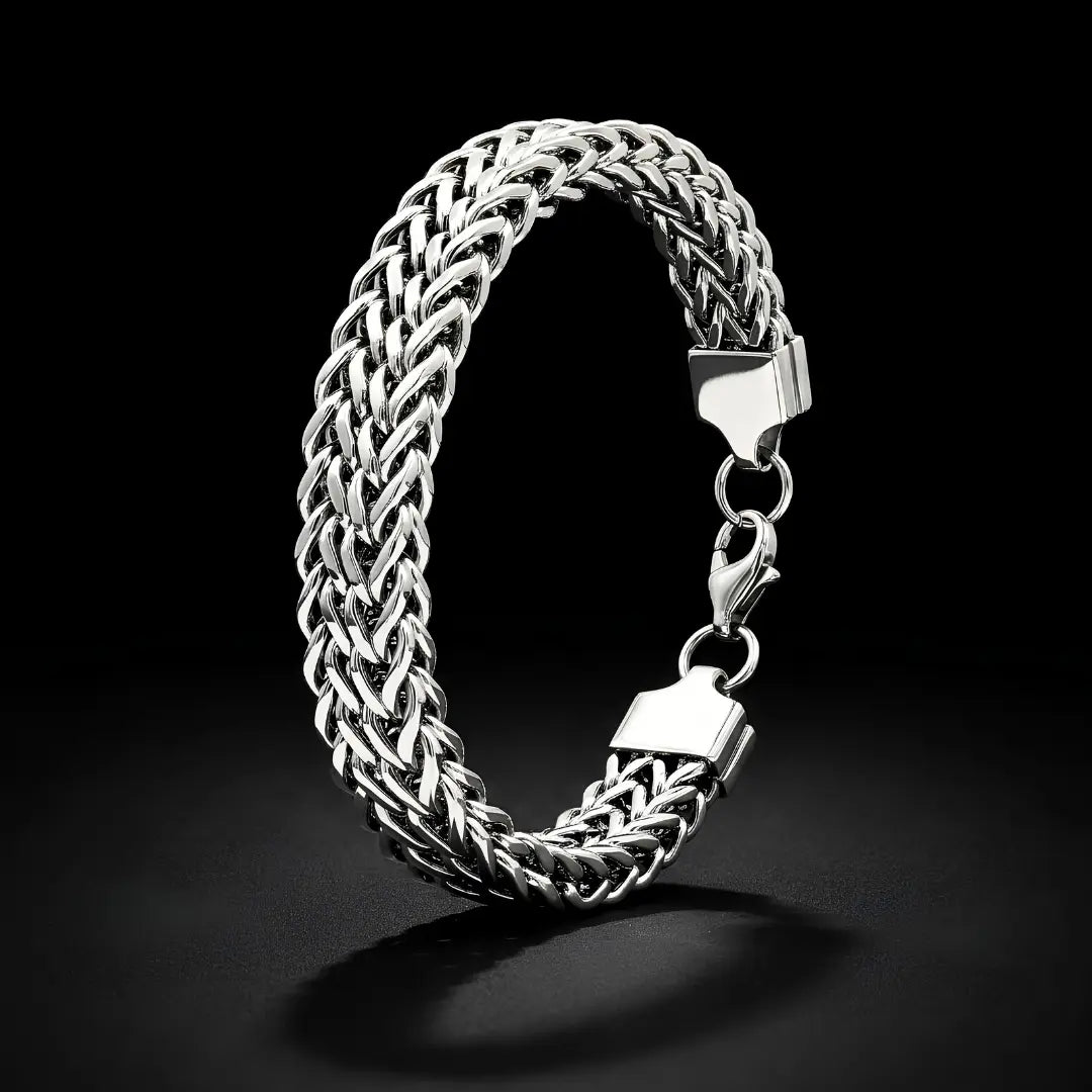 23CM x 14MM Men's Stainless Steel Franco Wheat Chain Bracelet -  Heavy Duty Silver Curb Link Bangle, Tarnish-Proof Waterproof Jewelry