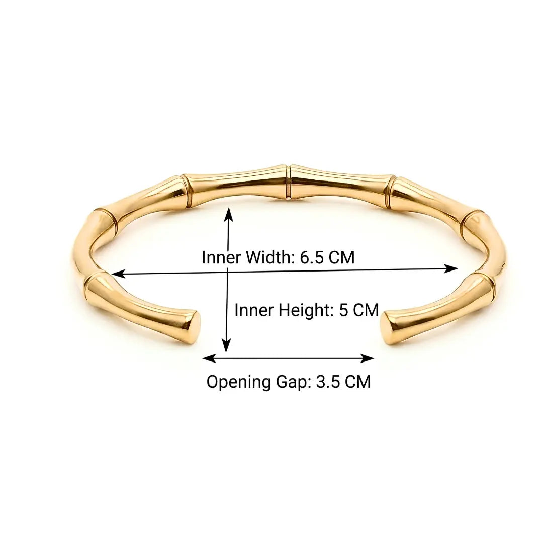 Medium Size 6.5cm Inner Width 18K Gold Filled Bamboo Cuff Bracelet - Tarnish-Proof Open Bangle, , Waterproof Jewelry