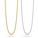50CM X 3MM 18K Gold Filled & Silver Rope Chain Necklace  – Twisted Link Luxury Necklace