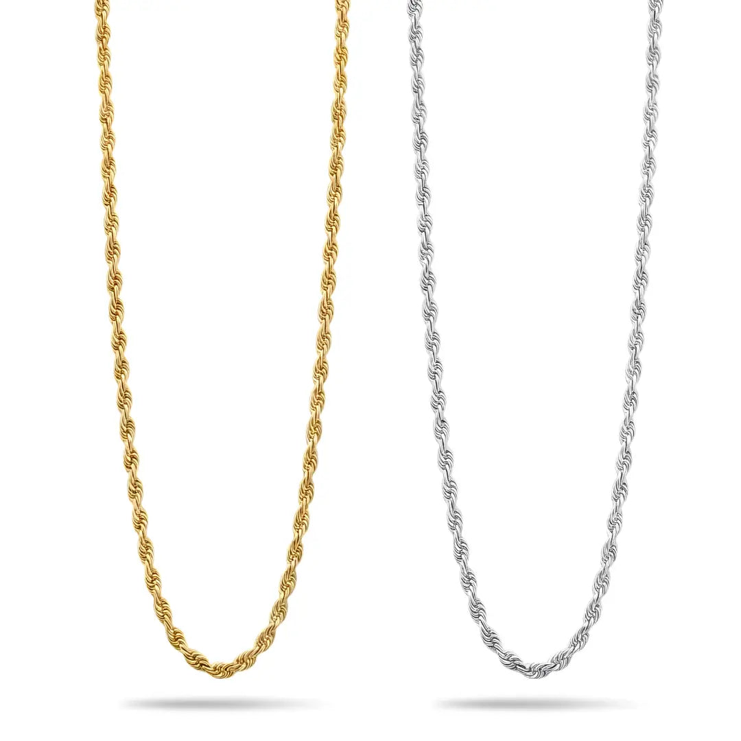 50CM X 3MM 18K Gold Filled & Silver Rope Chain Necklace  – Twisted Link Luxury Necklace