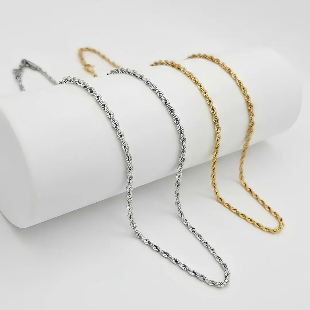 18K Gold Filled & Silver Rope Chain Necklace (3mm x 50cm) – Twisted Link Luxury Necklace