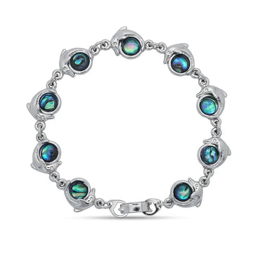 19CM Hawaiian Sterling Silver Abalone Dolphin Bracelet, Tarnish-Proof Ocean Jewelry