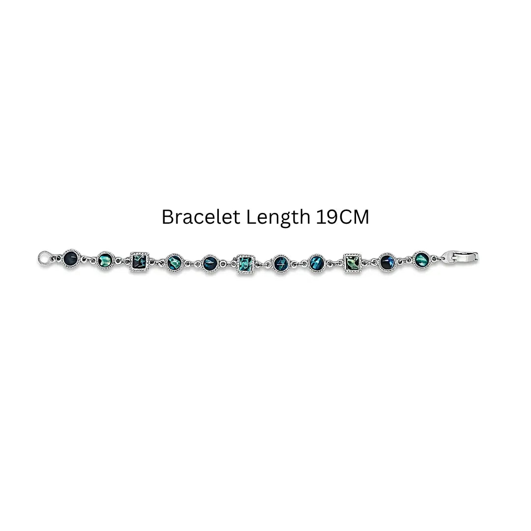 19cm Hawaiian Silver Abalone Shell & Crystal Round-Square Link Bracelet