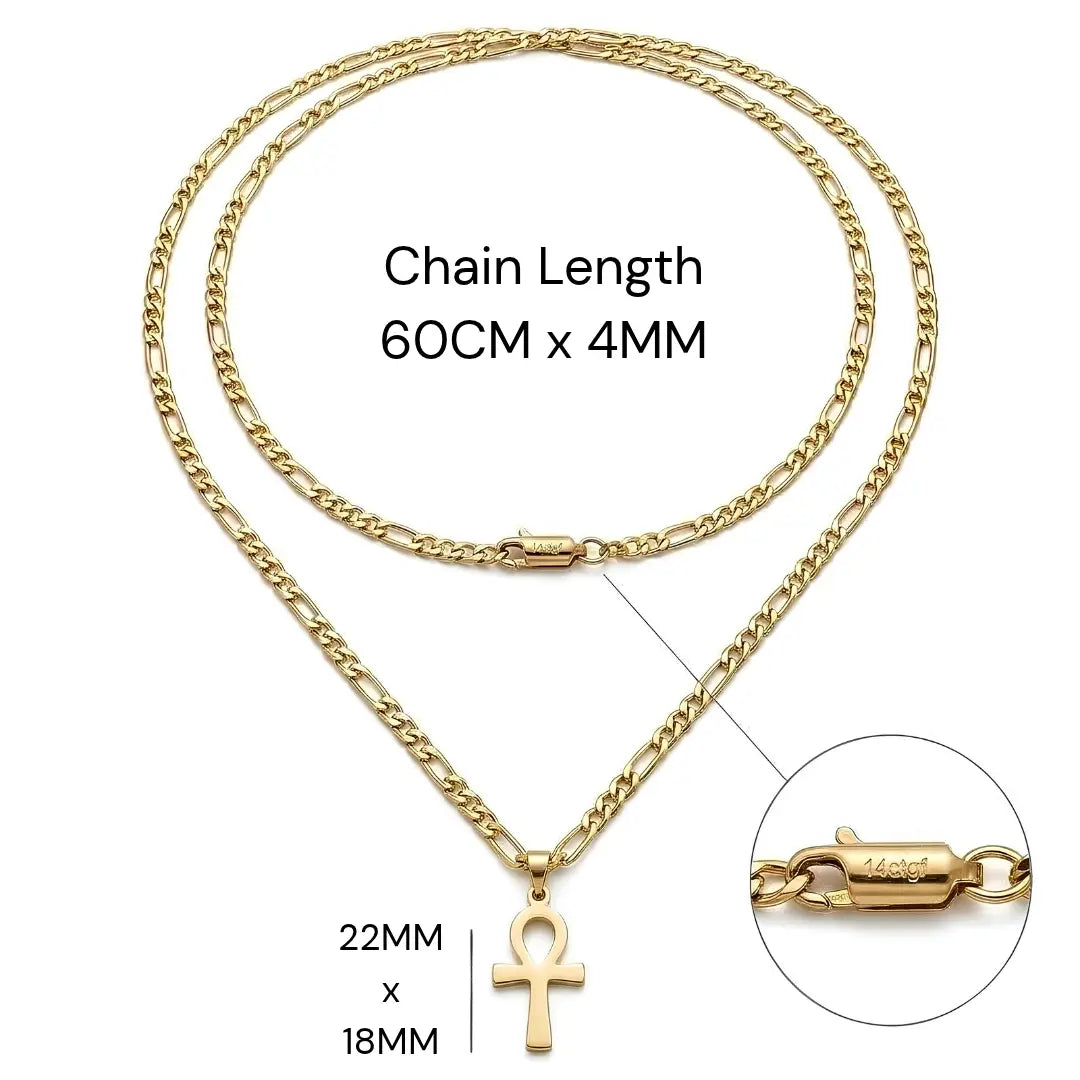 60CM x 4MM 14K Gold Filled Ankh Cross Necklace | Tarnish Proof Unisex Jewelry