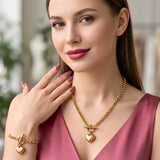 14K Gold Filled Heart Pendant Toggle Necklace & Bracelet Set | Tarnish-Proof Jewelry