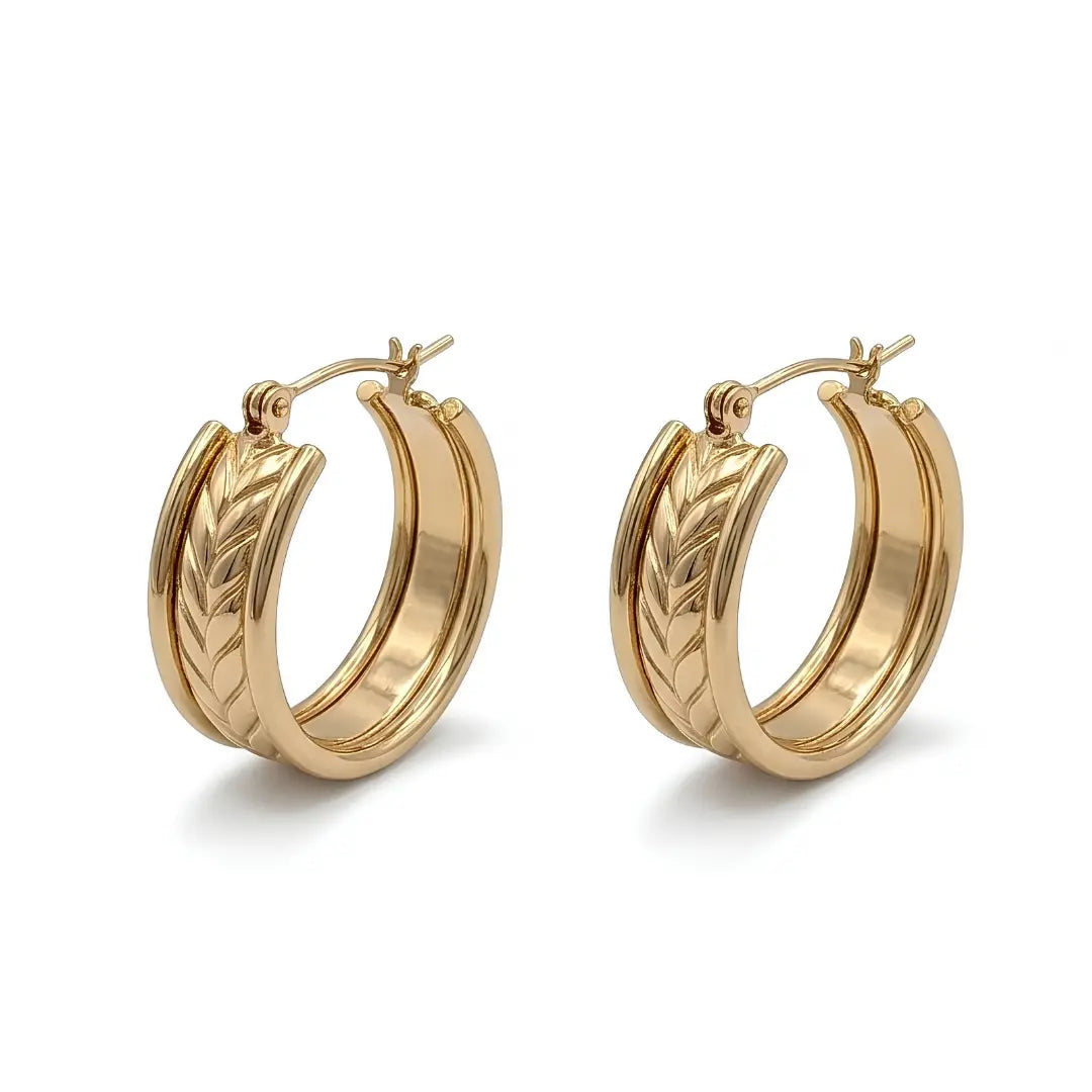 14K Gold Filled Hawaiian Chevron Wave Hoop Earrings | Tarnish Proof