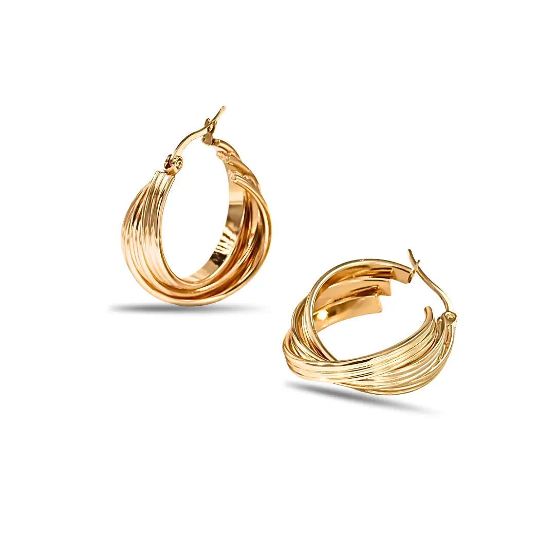 18K Gold Filled Tarnish Proof Hawaiian Multi-Strand Twisted Hoop Earrings