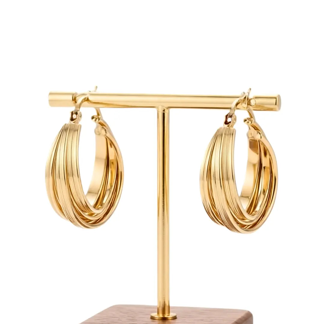 18K Gold Filled Tarnish Proof Hawaiian Multi-Strand Twisted Hoop Earrings