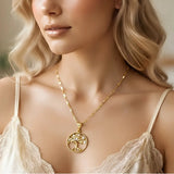 18K Gold Filled Tree of Life Pendant Necklace – 60cm 2mm Twisted Rope Chain CZ Medallion Necklace for Women & Men