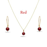 18K Gold Filled Multi-Color Pearl Necklace & Drop Earrings Set – 12mm High-Luster Pearl with 60cm Cable Link Chain in 7 Vibrant Shades