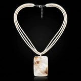 48CM + 5CM Extension Multi-Strand Cream Beaded Necklace with Rectangular Shell Pendant