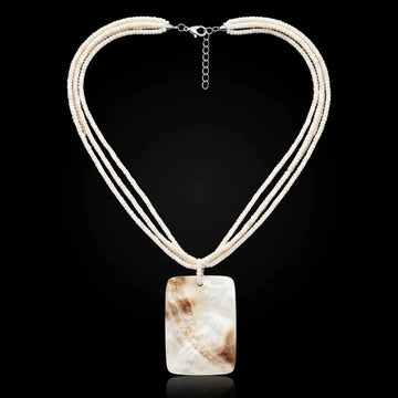 48CM + 5CM Extension Multi-Strand Cream Beaded Necklace with Rectangular Shell Pendant