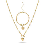 14K Gold Filled Heart Pendant Toggle Necklace & Bracelet Set | Tarnish-Proof Jewelry