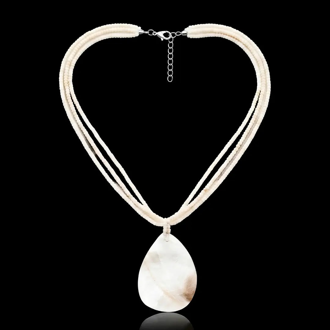 45CM + 5CM Extension Hawaiian Multi-Strand White Shell Beaded Teardrop Mother of Pearl Pendant Necklace