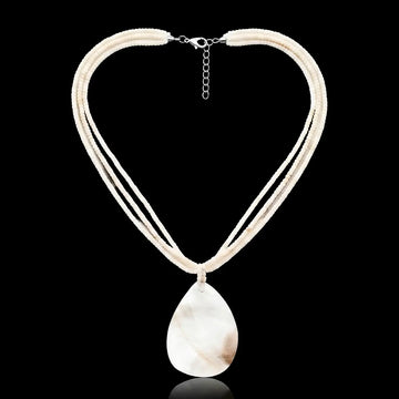 45CM + 5CM Extension Hawaiian Multi-Strand White Shell Beaded Teardrop Mother of Pearl Pendant Necklace