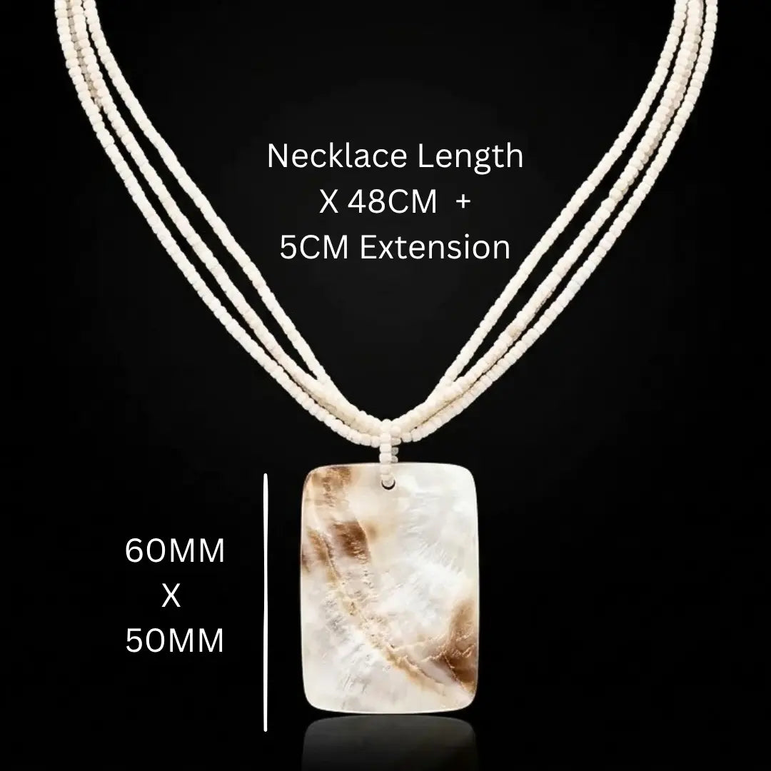48CM + 5CM Extension Multi-Strand Cream Beaded Necklace with Rectangular Shell Pendant