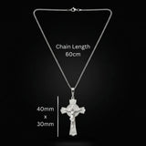 Silver Saint Benedict Crucifix Pendant Necklace with Snake Chain - 40x30mm