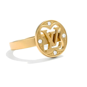 18K Gold Plated Monogram Monogram Cutout Ring – Cubic Zirconia Accent Floral Medallion Ring