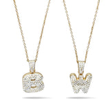Iced Out Bubble Letter "B" and "W" Initial Pendant Necklaces - 54cm