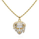 18K Gold Filled Iced Out Face Pendant Necklace with 64cm Rope Chain