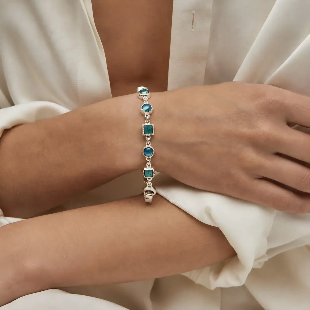 Silver Paua Shell Bracelet – Round & Square Design