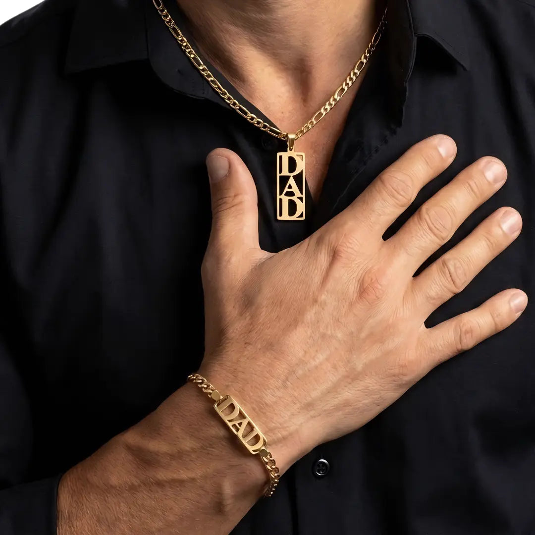 18K Gold Filled Customized Dad Necklace & Bracelet Set