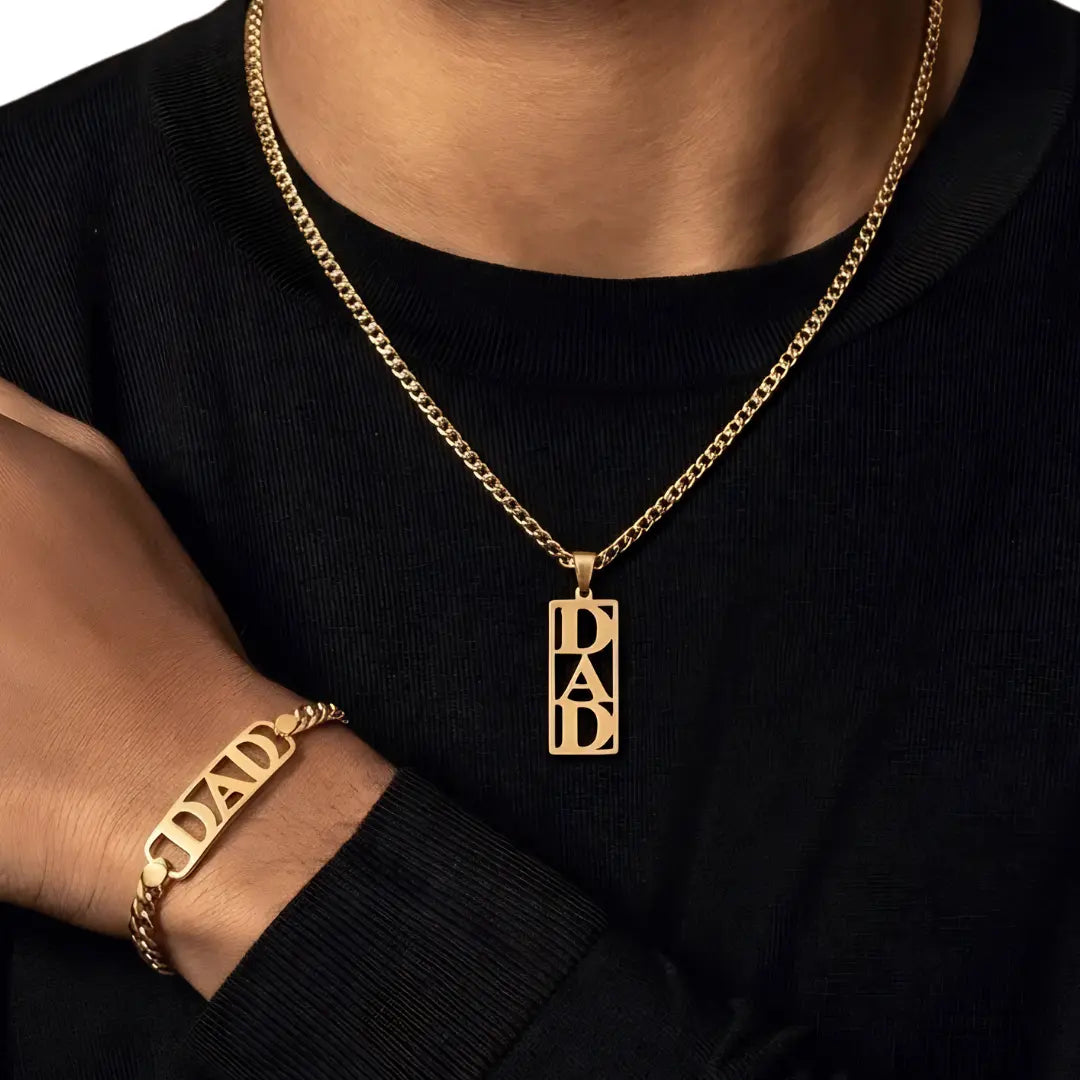 18K Gold Filled Customized Dad Necklace & Bracelet Set