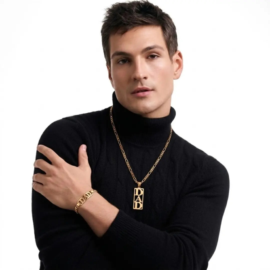18K Gold Filled Customized Dad Necklace & Bracelet Set
