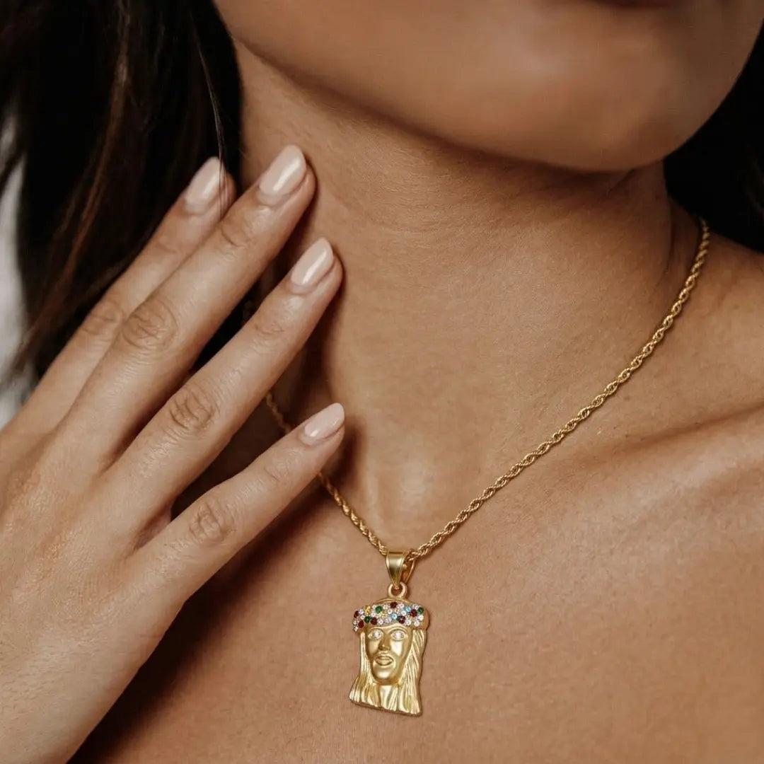 18K Rose Golf Filled Jesus Pendant Necklace