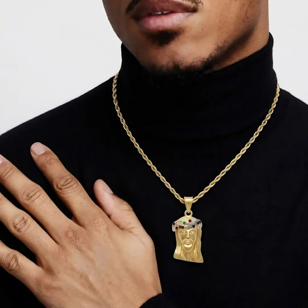 18K Rose Golf Filled Jesus Pendant Necklace