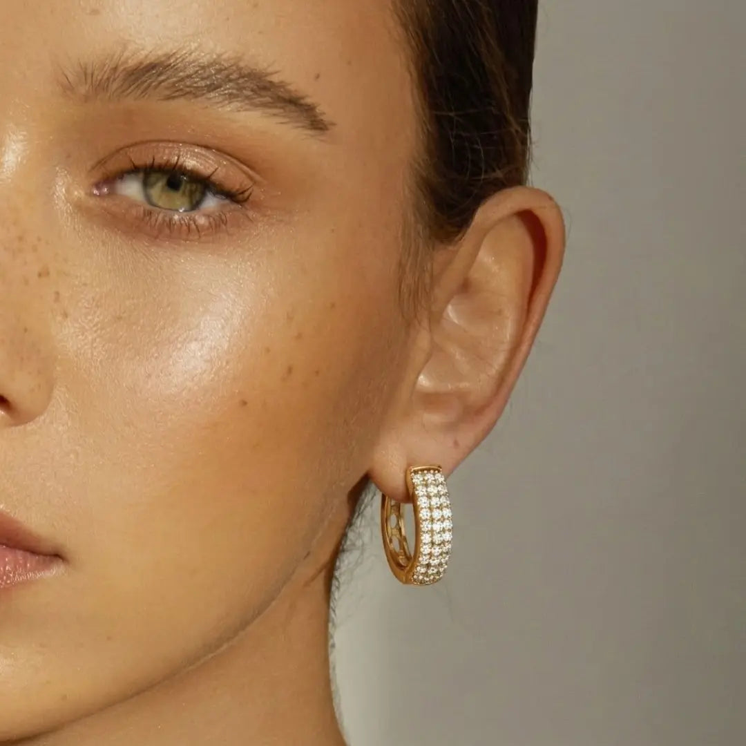 18K Gold Filled Diamond Huggie Earrings