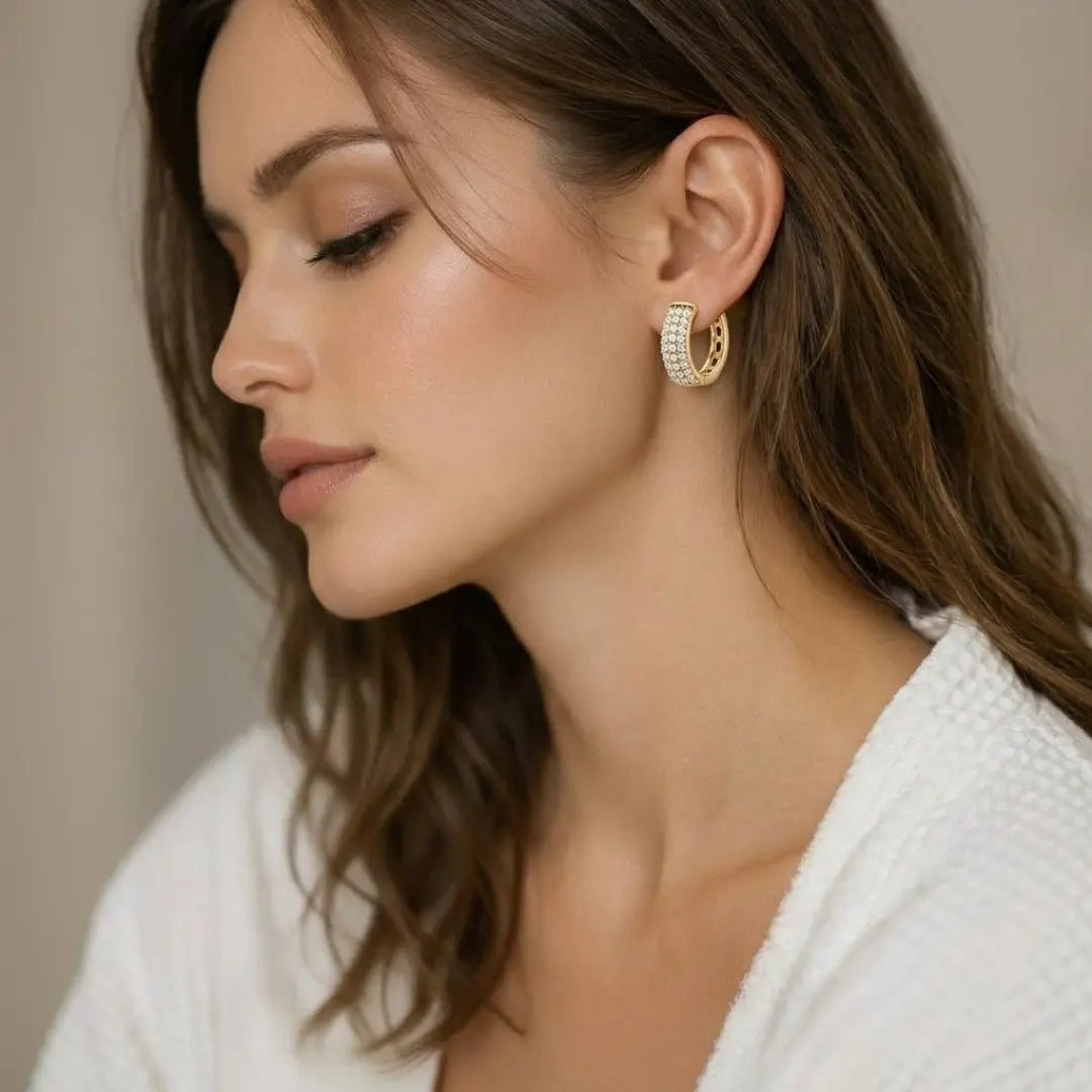 18K Gold Filled Diamond Huggie Earrings