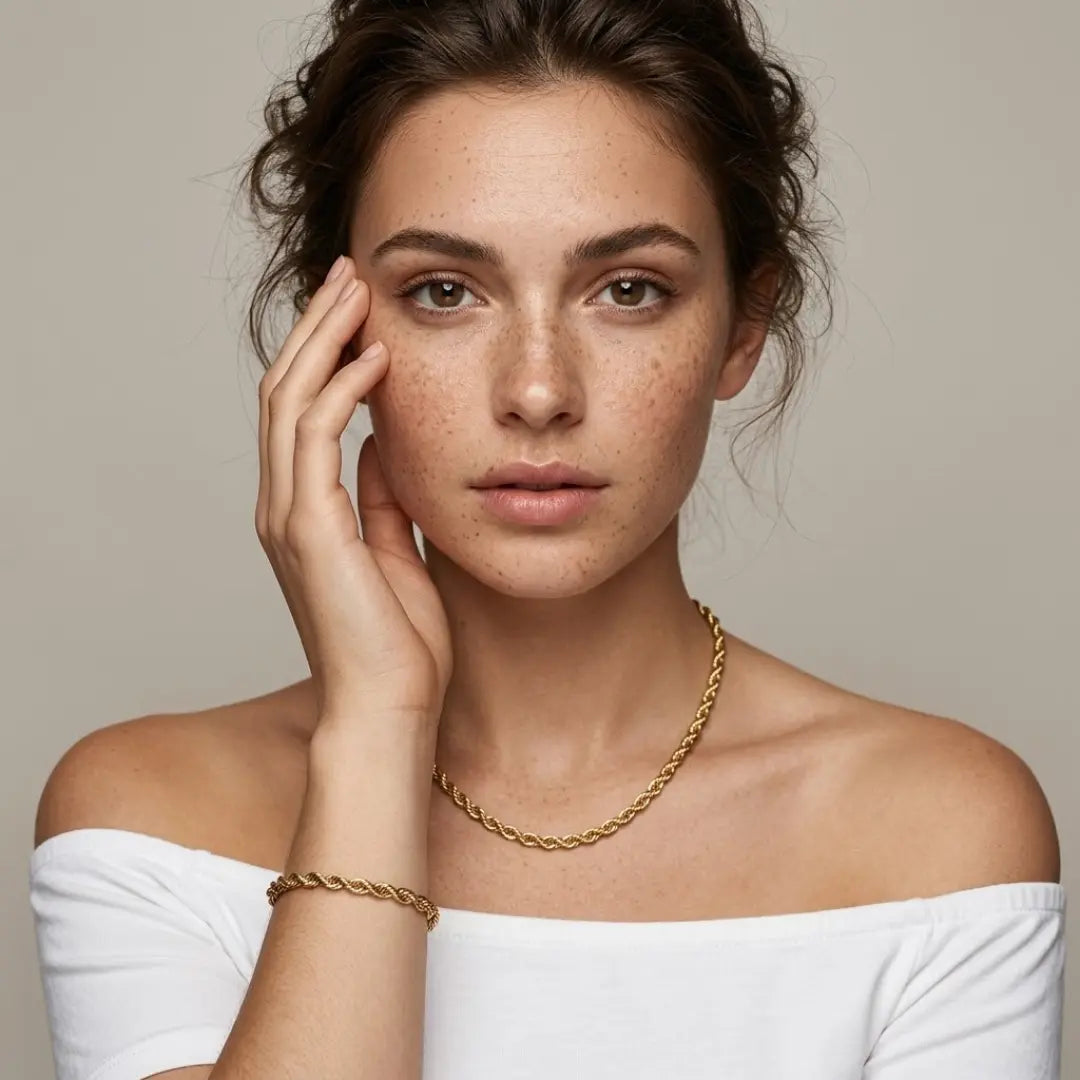 18K Gold Filled Twisted Chain Necklace & Bracelet Set