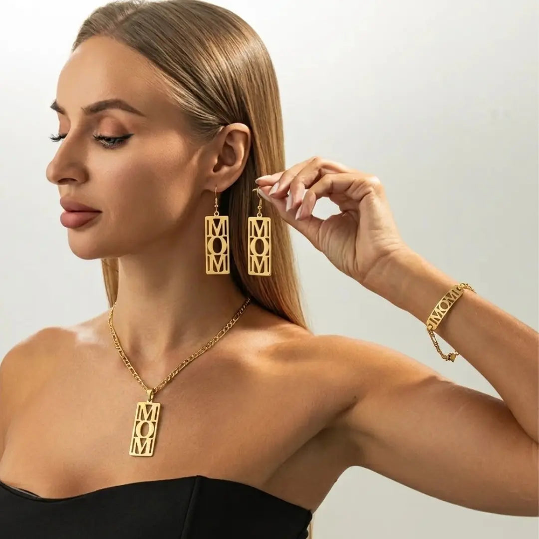 18K Gold Filled Mom Necklace, Bracelet & Earrings