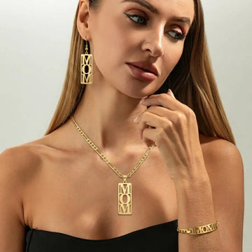 18K Gold Filled Mom Necklace, Bracelet & Earrings