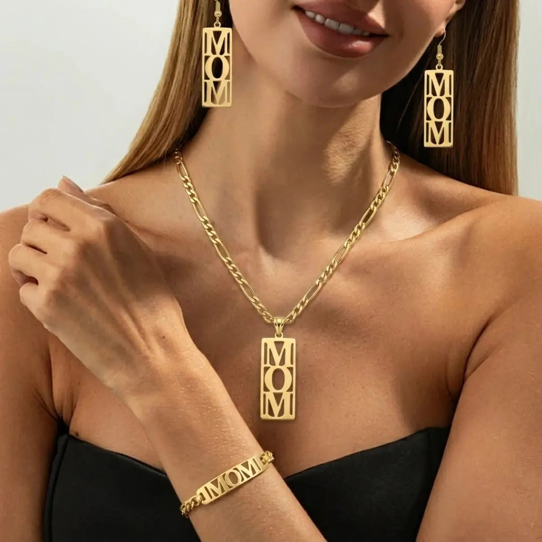 18K Gold Filled Mom Necklace, Bracelet & Earrings