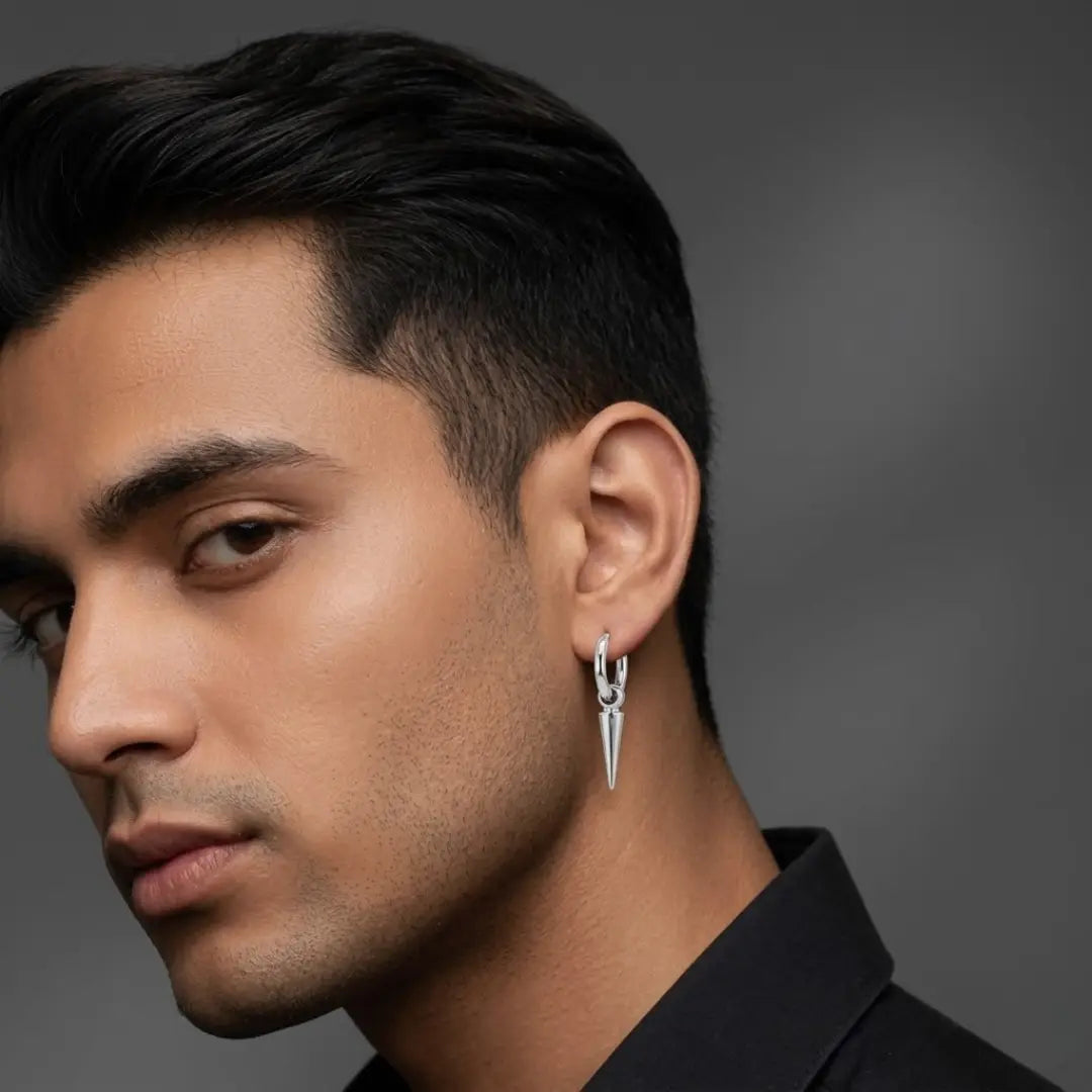 Men’s Silver Spike Hoop Earrings 18mm