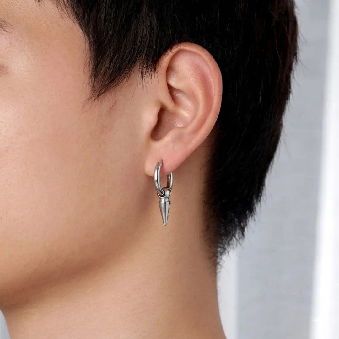 Men’s Silver Spike Hoop Earrings 18mm