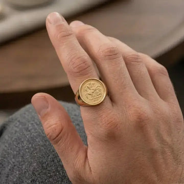 18K Gold Filled Sovereign Ring – 1916 Saint George & Dragon Coin Signet Ring for Men & Women