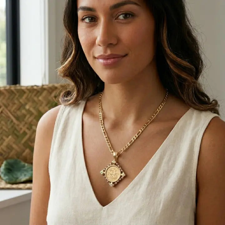 18K Gold Filled Square Sovereign Pendant Necklace