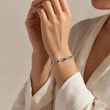 Natural Silver Round & Square Paua Abalone Shell Link Bracelet – Geometric Coastal Ocean Wristwear