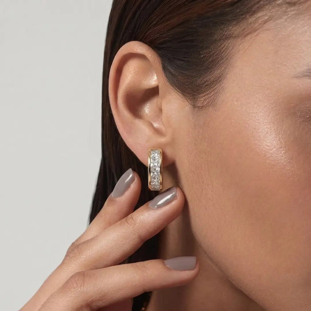 18K Gold Filled Huggee Earrings with Baguette Stones