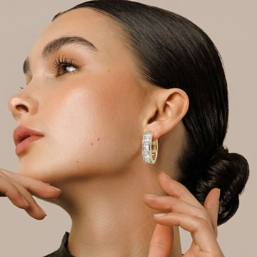 18K Gold Filled Princess-Cut CZ Channel Set Hoop Earrings – Wide Square Crystal Huggie Earrings for Women