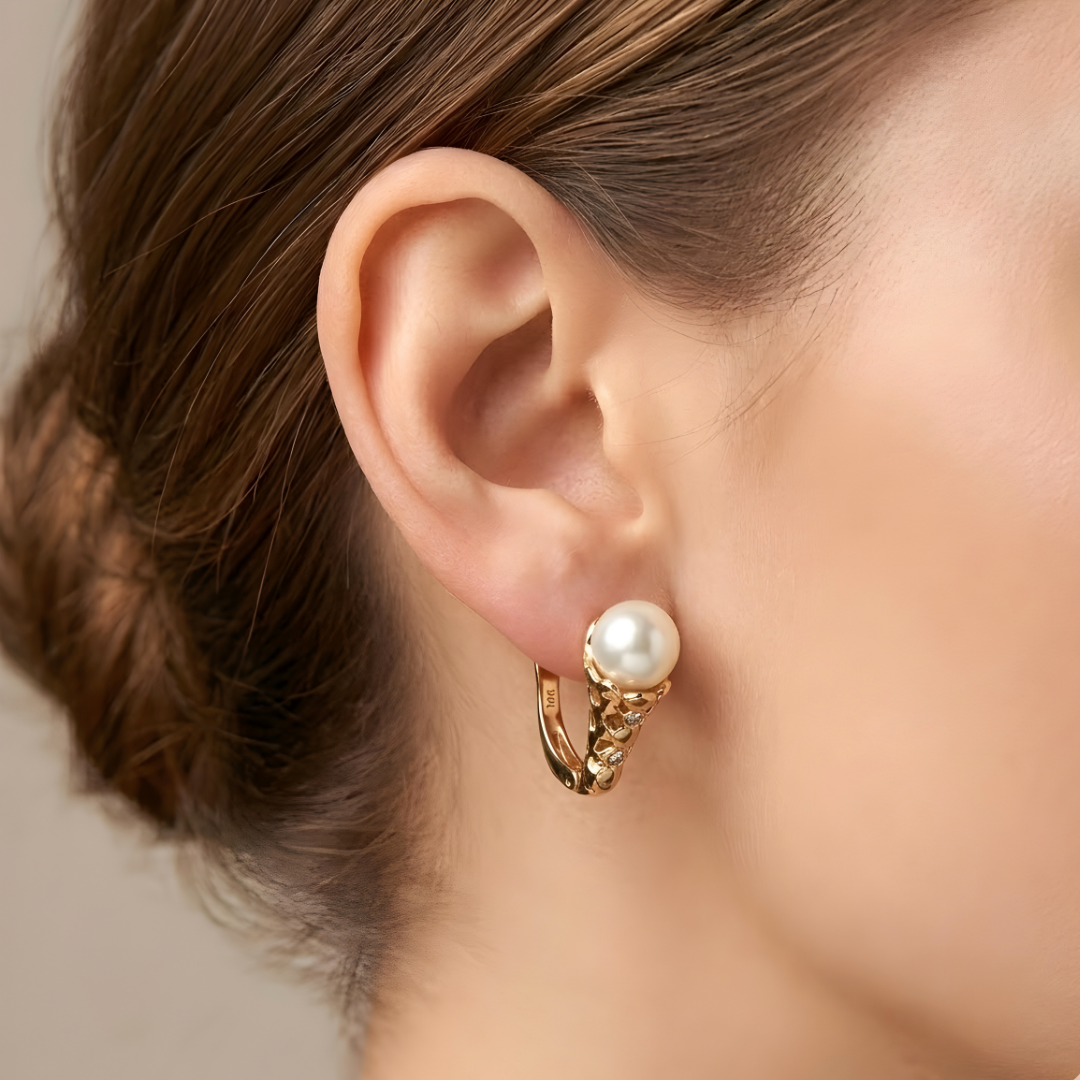 18K Gold Filled Huggie Earrings with Cubic Zirconia & Pearl