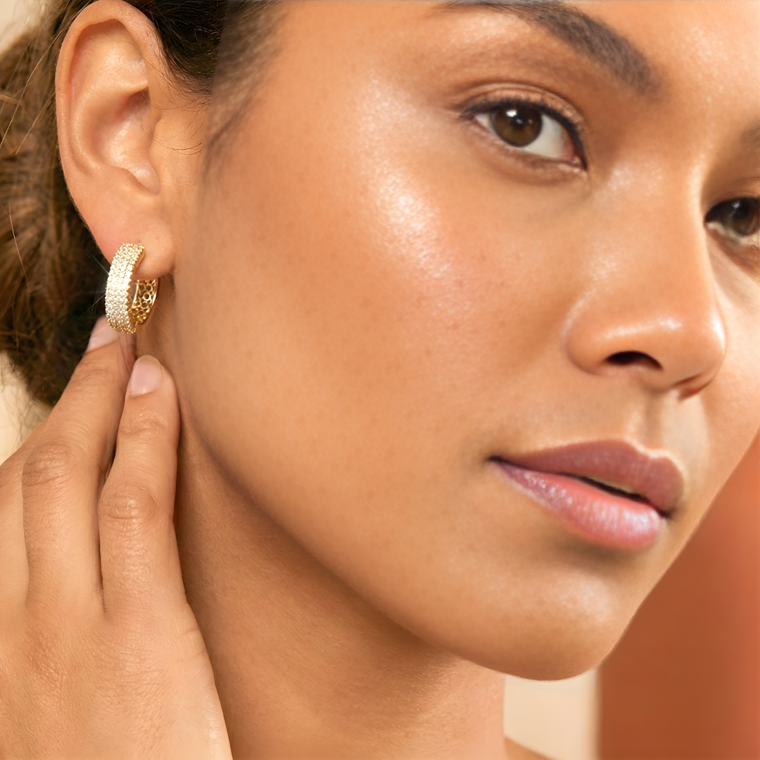 18K Gold Filled Diamond Huggie Earrings