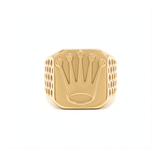 18K Gold Filled Iconic Crown Signet Ring – Honeycomb Textured Shoulders Gold Statement Ring for Men & Women